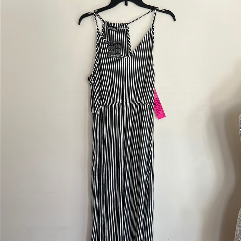 Gray and White Maternity Halter Maxi Sundress